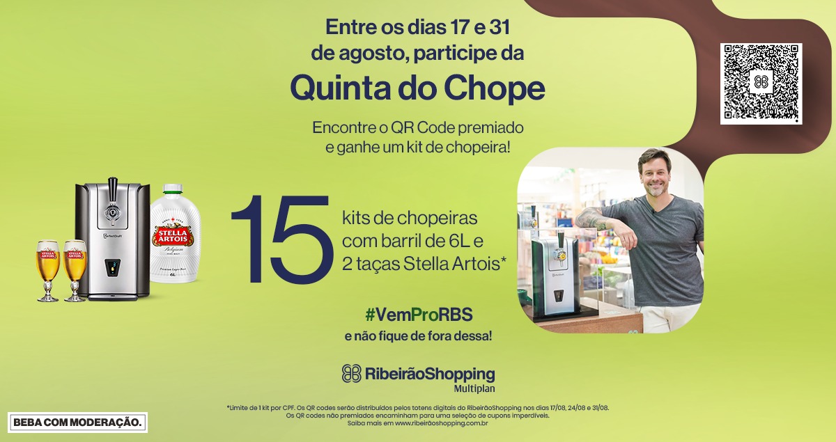 Ação digital “Quinta do Chope” premia consumidores com 15 kits de chopeira no RibeirãoShopping