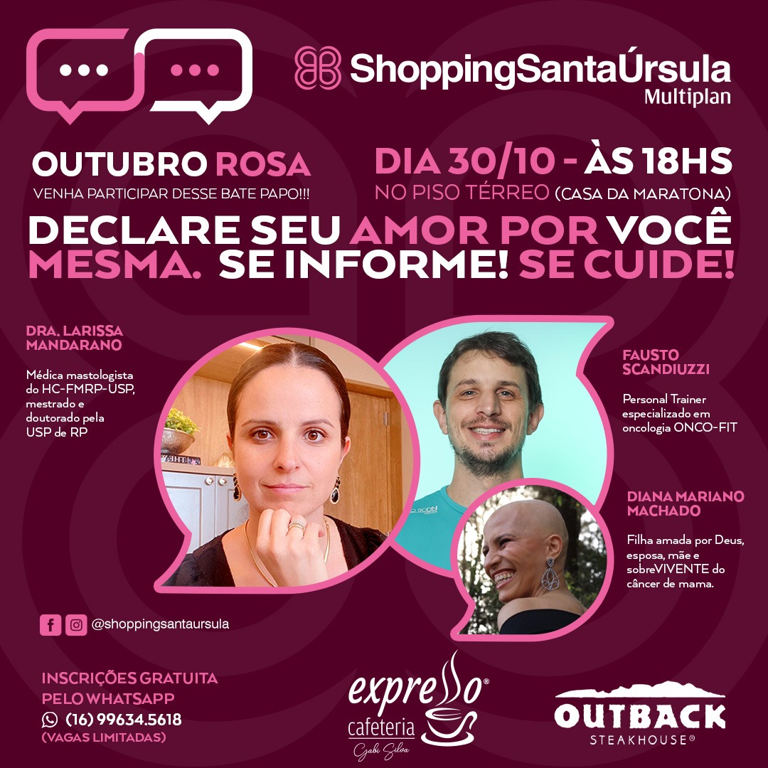 Outubro Rosa: ShoppingSantaÚrsula promove bate-papo para destacar hábitos e cuidados que ajudam na redução do risco de câncer de mama