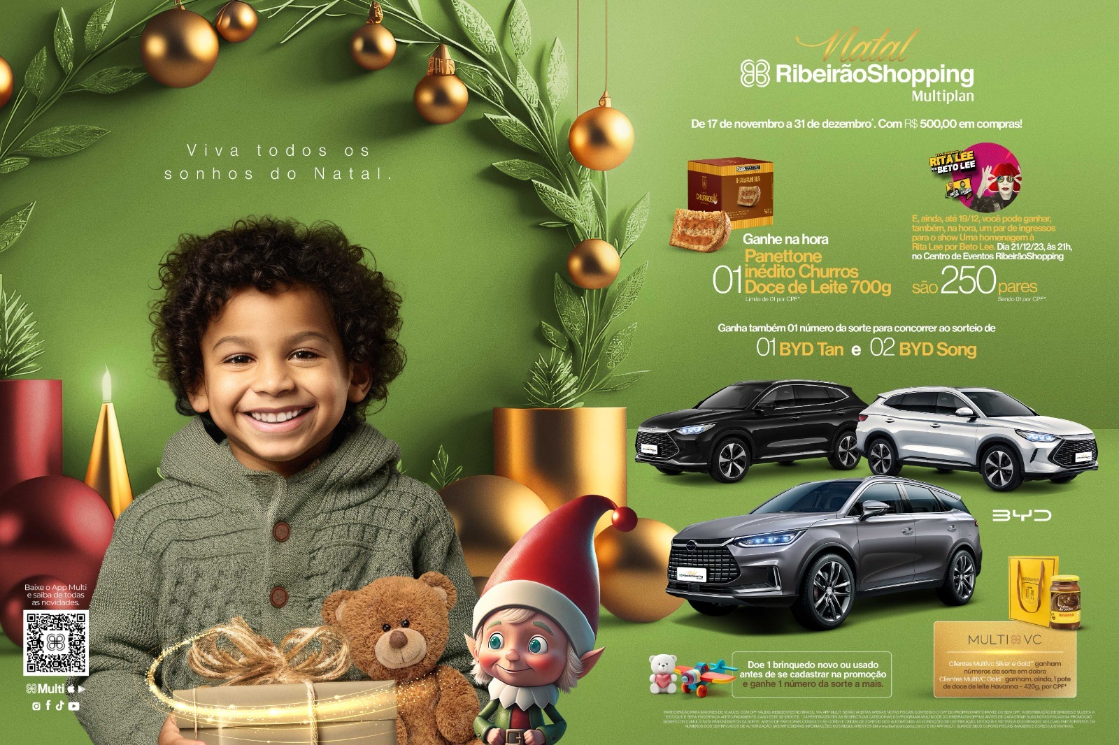 RibeirãoShopping realiza campanha de Natal com sorteios de três carros, panetone inédito, sabor churros Havanna de presente e ingressos para show