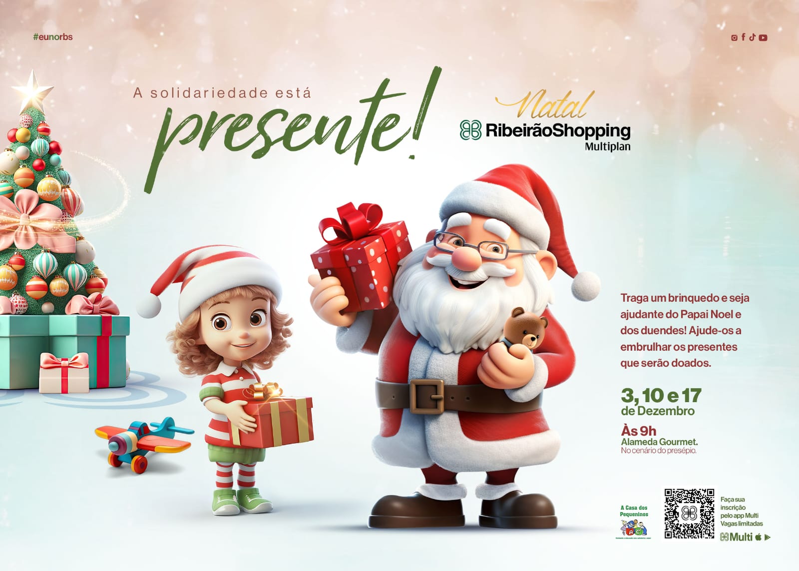 RibeirãoShopping realiza oficina solidária com a presença do Papai Noel para embrulhar os brinquedos que serão doados neste Natal