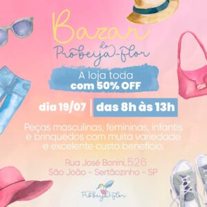 Bazar do Projeto Beija-Flor acontece em Sertãozinho neste sábado, dia 19