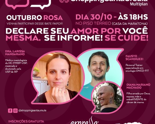 Outubro Rosa: ShoppingSantaÚrsula promove bate-papo para destacar hábitos e cuidados que ajudam na redução do risco de câncer de mama