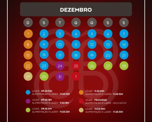 Horários especiais de funcionamento do ShoppingSantaÚrsula no mês de dezembro
