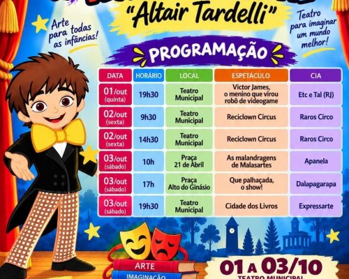 Festival de Teatro Infantil reúne cinco companhias em três dias de espetáculos gratuitos em Sertãozinho