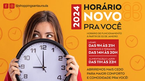 ShoppingSantaÚrsula anuncia novo horário de funcionamento a partir de janeiro de 2024