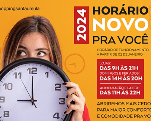 ShoppingSantaÚrsula anuncia novo horário de funcionamento a partir de janeiro de 2024
